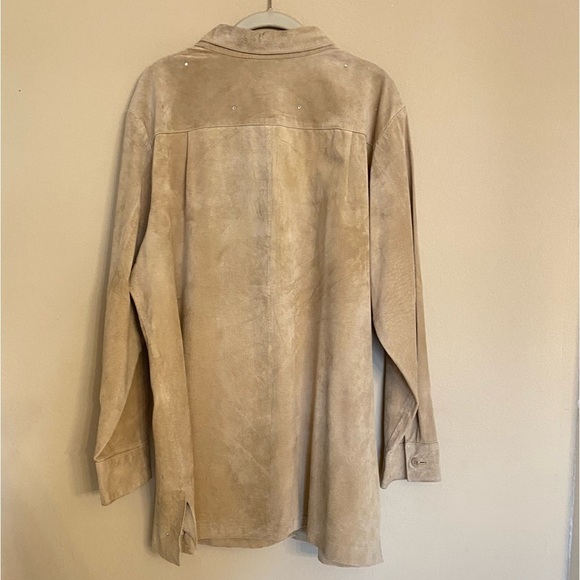Vintage The Quacker Factory Tan Leather Button Up Shirt Shacket Size 1X - Picture 2 of 16